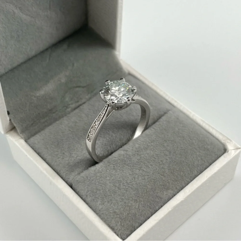 2ct Round Brilliant Solitaire GRA Certified Moissanite Diamond Engagement Ring